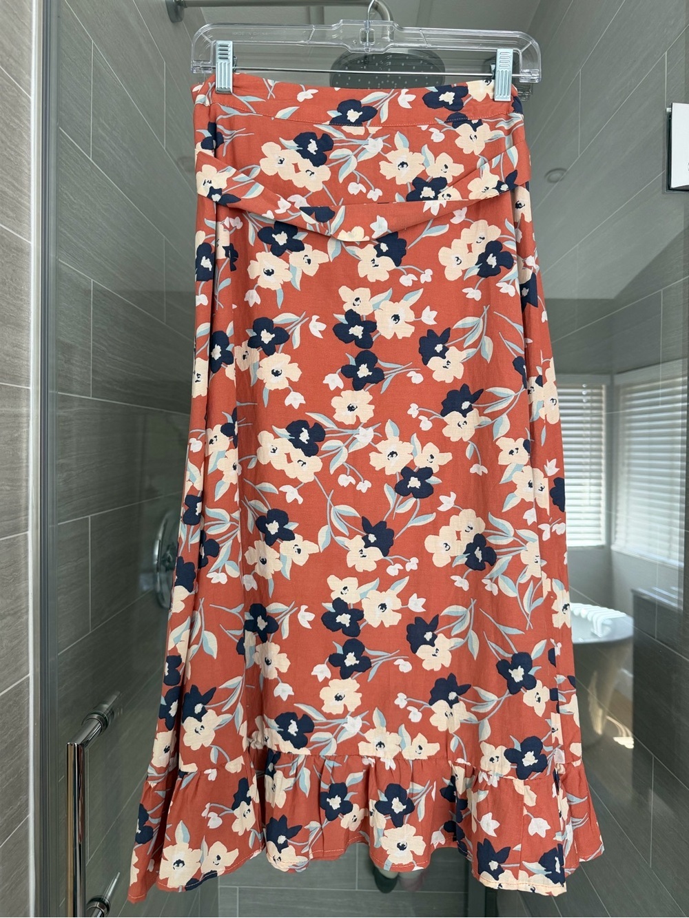 GAP Rust Floral Midi Skirt with Navy & Cream Flowers